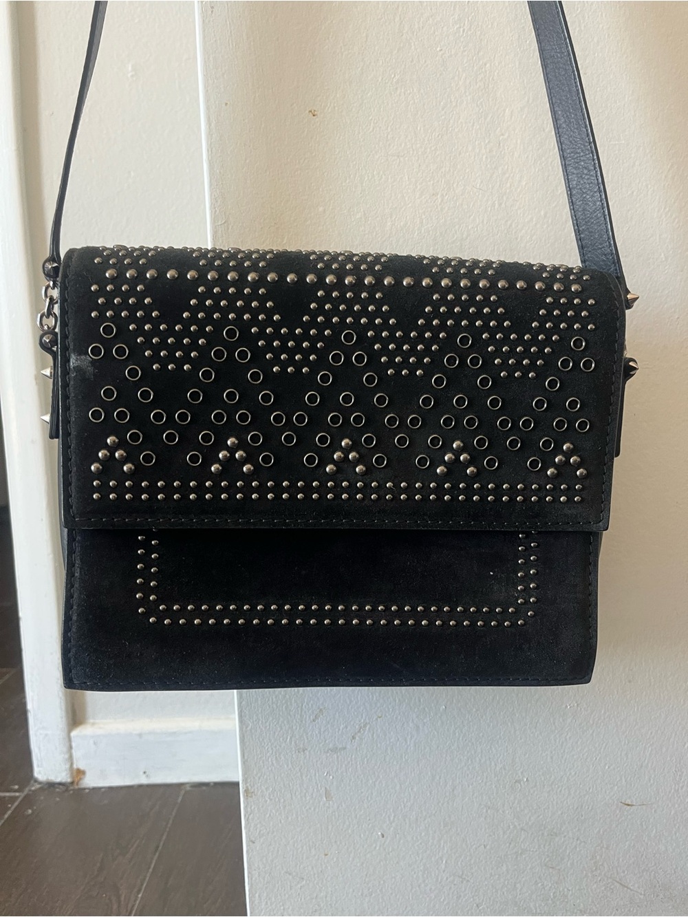 Barbara Bui Paris Black Studded Suede Leather Shoulder Crossbody Bag
